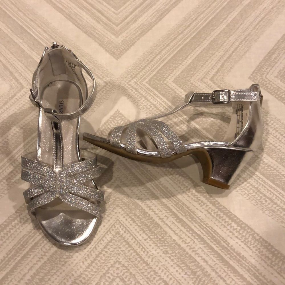 Stuart Weitzman Silver Glitter Girl Dressy Sandals